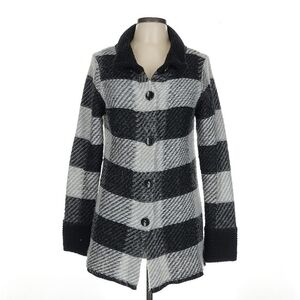 Maryline Wool Mohair Blend Plaid Button-down Cardigan Sweater Black/White Small